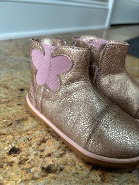 Livie & Luca Metallic Rose Gold Butterfly Ankle Boots